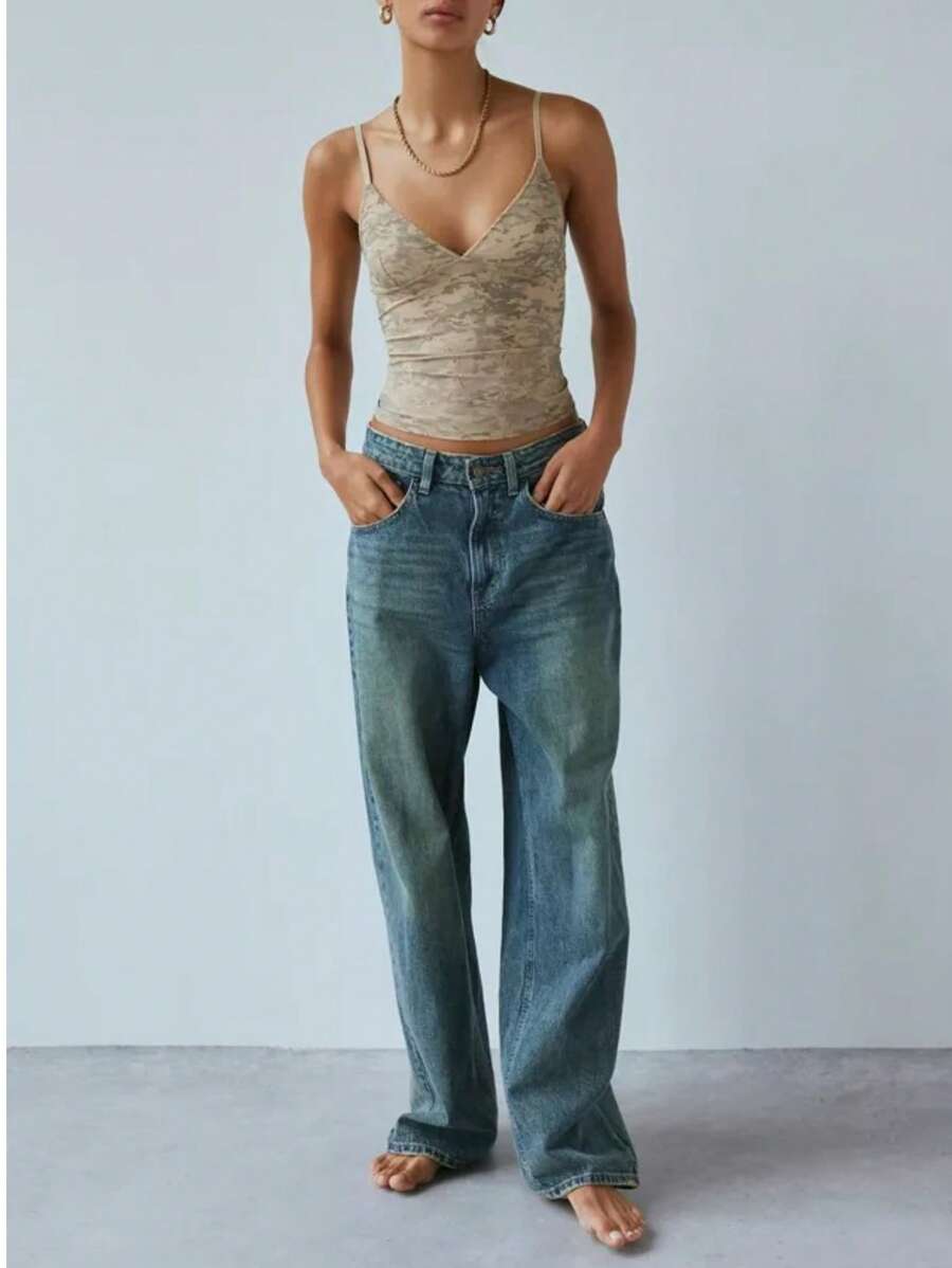 Women's Floral/Polka Dot/Striped Tank Top Spaghetti Tank Top - 淺棕色 - 查看 1