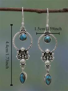 1 Pair Vintage Bohemian Style Geometric Long Earrings, Jewelry Gift Suitable For Women's Daily, Party, Travel Wear - Antique Silver - View 5