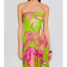 Women Tube Top Dress Slim Strapless Backless Mesh Patchwork Maxi Dress Leopard Print High Slit Long Dress Party Club Night Dress Clubwear - 綠色 - 查看 5