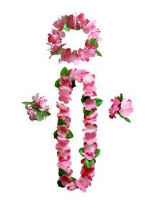 4pcs/Set Plastic Hawaiian Flower Wreath Set, Flower Petal Necklace, Headband, Bracelet, 4-In-1 Costume Accessory For Festivals, Beach (Random Patterns) - Baby Pink - View 2