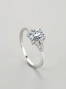 1pc Simplicity Fashionable Oval Zirconia Rings S925 Sterling Silver For Women Wedding Engagement Ring Fine Jewelry For Girlfriend Birthday Gift