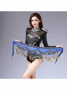 Belly Dance Costume Waist Chain, Tower Shaped Hanging Coin Tassel Waist Chain, Hip Scarf, Dance Costume, Practice Waist Scarf, Dance Performance Costume - Multicolor - View 3