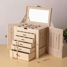 Frebeauty Large Jewelry Box,6-Tier PU Leather Jewelry Organizer,Multi-Functional Storage Case With Mirror,Accessories Holder With 5 Drawers For Necklace Bracelets Watches - Màu be - Xem 6