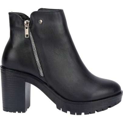 Botas para mujer, de piel, con suela track y cierre al costado, con tacón alto y acabado napa, color negro, mod. 1178940
