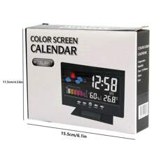Digital Weather Alarm Clock, Voice Control Backlight, Temperature Humidity Calendar Display, Glass Material, Time & Weather Forecast, Desk Clock With Color Screen - Black - View 8