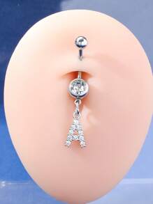 1 件时尚精致铜质首字母 26 字母锆石水晶肚脐环，适合女性日常佩戴 - 銀色 - 查看 4