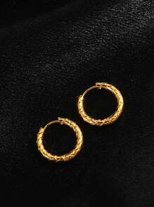 1 对男士不锈钢菱形环状耳环，日常佩戴叠戴耳环，礼物 - 金黃色 - 查看 1