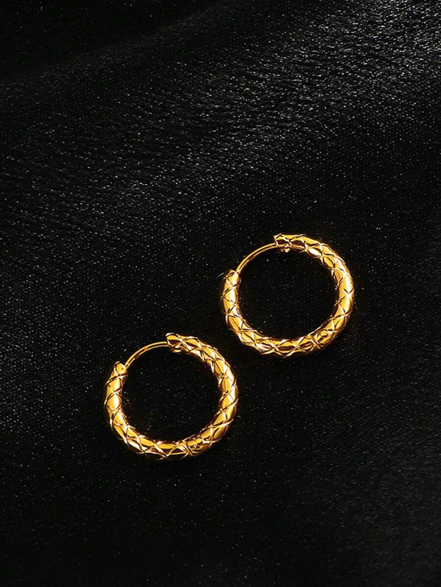 1 对男士不锈钢菱形环状耳环，日常佩戴叠戴耳环，礼物 - 金黃色 - 查看 1