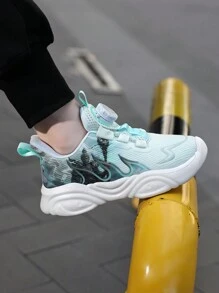 1 双男童春秋透气网眼火焰运动鞋，可调节旋转扣，方便穿脱，时尚酷炫，厚实柔软舒适休闲运动鞋 - 彩色 - 查看 3