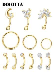 DOLOTTA 1 pièce Bijoux de piercing de cartilage en acier inoxydable 16G 18G, anneaux pour sourcil, anneau de nombril, lèvre, helix, rook, daith, boucles d'oreilles tragus avec cristal CZ. Barre incurvée pour piercing corporel.