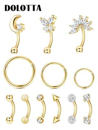 DOLOTTA 1PC 16G 18G Rook Piercing Jewelry Eyebrow Rings Stainless Steel Belly Lip Ring Cartilage Hoop Rook Daith Earrings Tragus CZ Body Piercing Curved Barbell