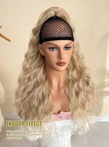 26-28英寸长波浪形合成爪形马尾假发，金色，耐热纤维，适合女孩和女士日常佩戴 - 米色 - 查看 6