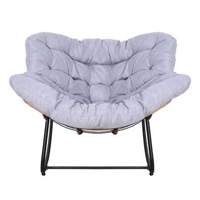 Outdoor Rattan Rocking Chair, Patio Comfy Reading Chair With Oversized Cushion, Indoor Recliner Wide Rocking Chair For Balcony, Front Porch, Garden, Living Room, Grey