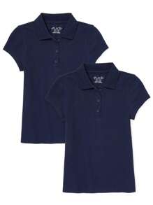 The Children's PLACE Girls Uniform Pique Polo 2-Pack Navy Blue - 潮汐 - 查看 1
