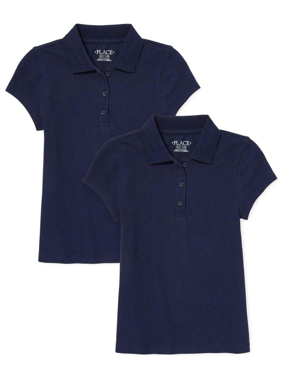 The Children's PLACE Girls Uniform Pique Polo 2-Pack Navy Blue - 潮汐 - 查看 1
