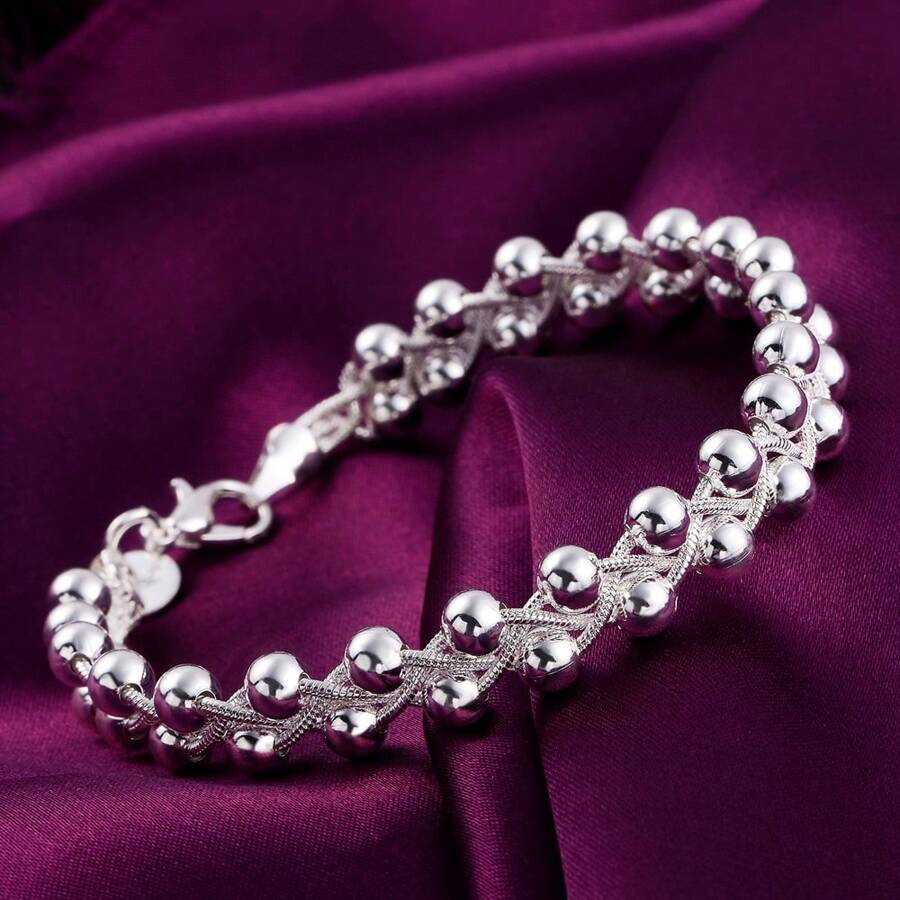 Cadena de cuentas de encantos al por mayor, pulsera hermosa de plata esterlina 925 de moda para mujer, joyería elegante para bodas - Plateado - Ver 1
