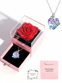1pc Hoa hồng đỏ thật bảo quản với dây chuyền trái tim Tôi yêu bạn - Hoa hồng vĩnh cửu Quà tặng Ngày của Mẹ cho Mẹ Bà ngoại Vợ Bạn gái Sinh nhật Kỷ niệm Quà tặng lãng mạn từ - Bạc - Xem 10