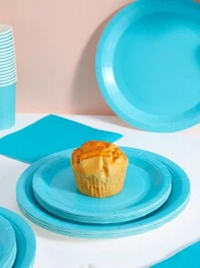 浅蓝色一次性盘子、餐巾和杯子，适合 25 位客人，一次性纸盘派对用品适合生日、婚礼、派对、家庭野餐 - 淺藍色 - 查看 4