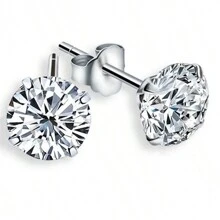 Trio Of Point Of Light Earrings Stainless Steel Zirconia Round 6mm 5mm 4mm Immediate Shipping - Bạc - Xem 3