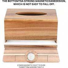 Tissue Box Cover, Acacia Wood Tissue Box Holder With Slide-Out Bottom, Wooden Tissue Box Cover Cube For Bathroom, Bedroom, Dinner Table, Office,Kitchen (Rectangle) 9.84"L X 5.91"W X 4.84"H