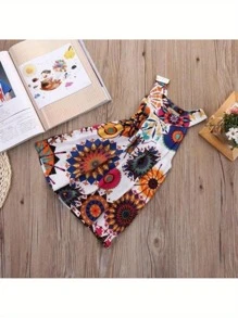 Vestido largo sin mangas con cuello redondo y estampado bohemio para niña pequeña - Blanco - Ver 2