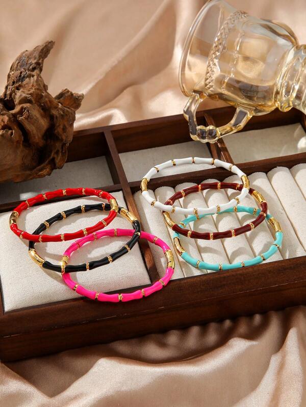 1pc Women's Stainless Steel Vintage Minimalist Colorful Enamel Bangle Bracelet, Suitable For Dates, Parties, Office Wear