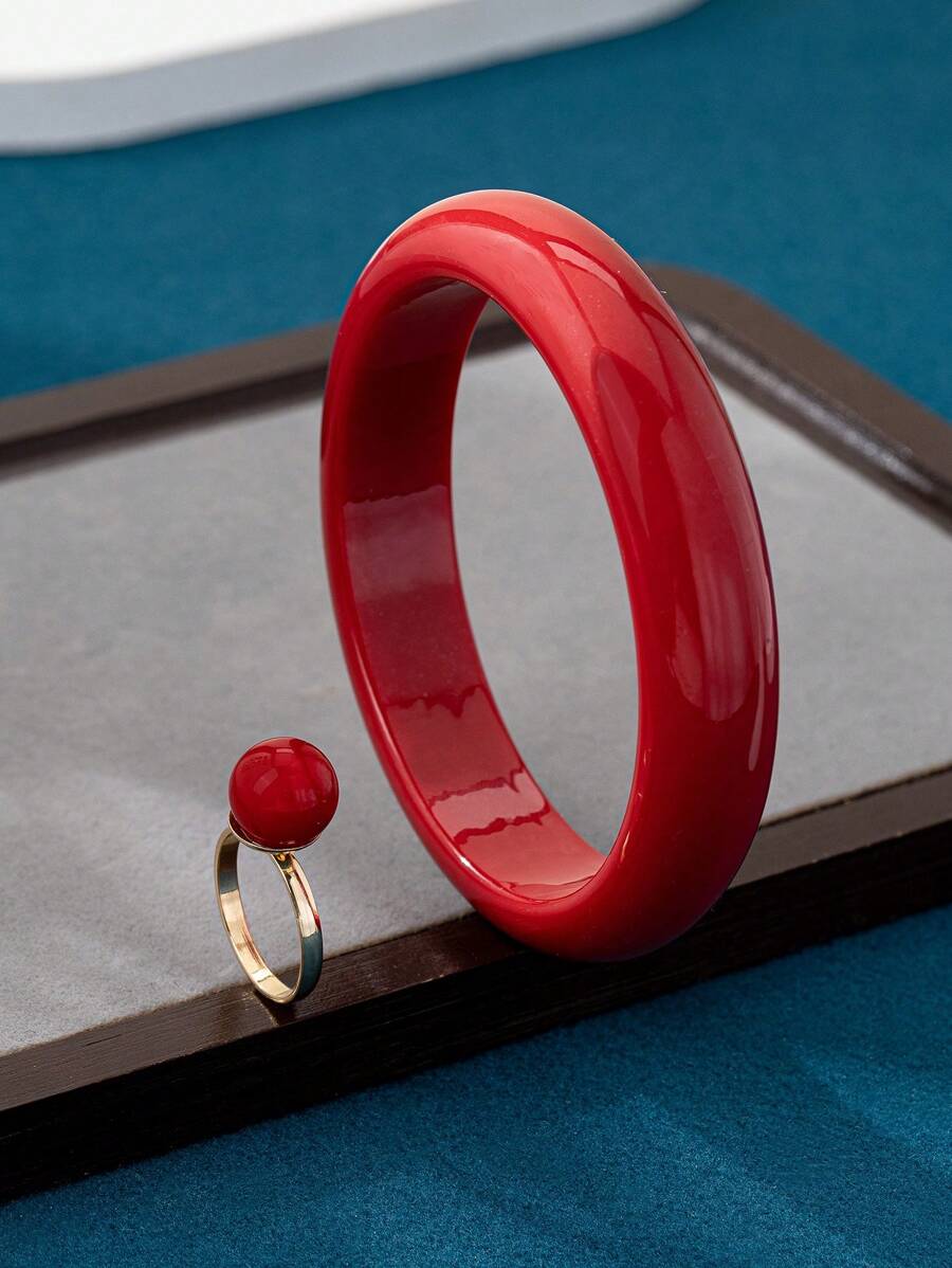 Fashion Retro Ankra Red Ring Bracelet Set (Excluding Gift Box) - Red - View 1