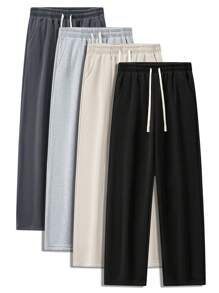 Men's Regular Fit Drawstring Casual Pants - Soft And Slightly Stretchy Fabric, Comfortable And Breathable, Drawstring Waist Adjustment, Solid Color, Perfect For Outdoor Sports And Fitness Activities In Spring And Summer - 黑色 - 查看 1