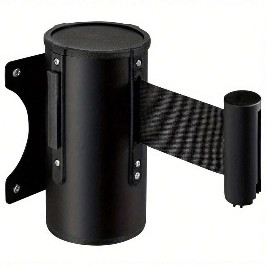 Queue Barrier Belt 5M Wall Mounted Retractable Red Security Belt Rope Barrier With Stainless Steel Support For Outdoor Ribbon Control Crowd (Black) - Black - View 1