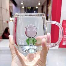 Rose Print Elegant Glass Cup, High Borosilicate Material, Heat Resistant, Easy To Clean, High-Quality Drinking, Decorative Tabletop, Suitable For Valentine's Day Gift, Afternoon Tea, Holiday Table Setting, Practical Glassware Loved By Women