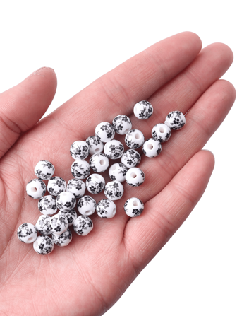 30pcs Minimalist Ceramic Beads, Floral Glass Round Loose Beads, DIY Jewelry Crafts Accessories