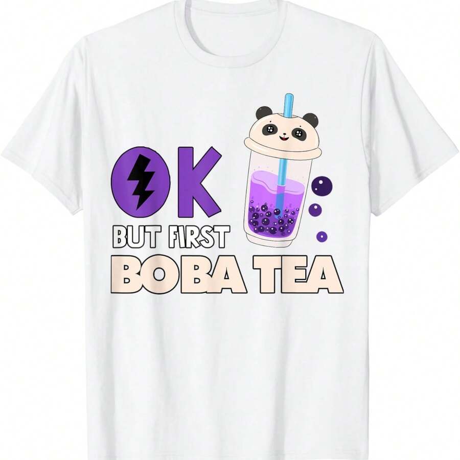 Bubble Tea Lovers Ok But First Boba Tea Kawaii T-Shirt - White - View 1