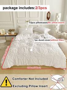 2/3 pièces Ensemble de housse de couette à motif floral plissé blanc en polyester, style minimaliste moderne. Ensemble de housse de couette et taie d'oreiller convenant à toutes les saisons (1 housse de couette + 1/2 taies d'oreiller)