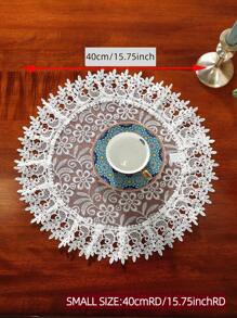 1 件 100% 涤纶面料 3D 水溶性蕾丝花边刺绣圆形餐垫，适用于厨房、餐桌、盘子、烛台、花瓶、室内装饰、家庭聚会、节日、派对、婚礼装饰，四季皆宜，多种尺寸可选