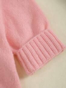 Baby Girl Casual Embroidered Long Sleeve Knitted Jumpsuit, Autumn/Winter - Pink - View 5