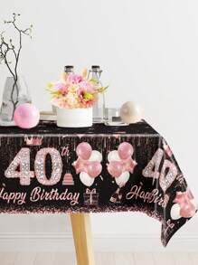 1Pc Birthday Tablecloth,Disposable Rose Gold Table Cover,40/60/50 Years Old Table Cloth, Happy Birthday Home Table Decor, Birthday Party Decoration Supplies,Table Decor,Kitchen Decor,Home Decor
