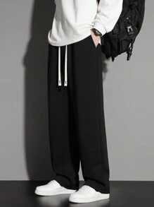 1 pezzo Pantaloni sportivi casual larghi con vita con cordoncino, adatti per primavera/estate, uomo