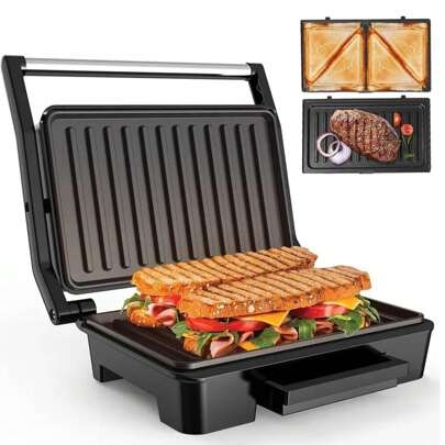 Sandwichera Electrica, Parrilla Panini Electrodomesticos Cocina, Parrilla Electrica para Cocinar con Recubrimiento Antiadherente, Crepera Electrica para Cualquier Grosor de Pan