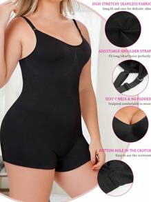 1pc Plus Size Women Shapewear Jumpsuit, Soft & Comfortable Fabric, Adjustable Straps Design, Suitable For Everyday Wear - Black - View 3