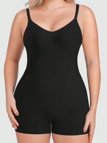1pc Plus Size Women Shapewear Jumpsuit, Soft & Comfortable Fabric, Adjustable Straps Design, Suitable For Everyday Wear - Black - View 1