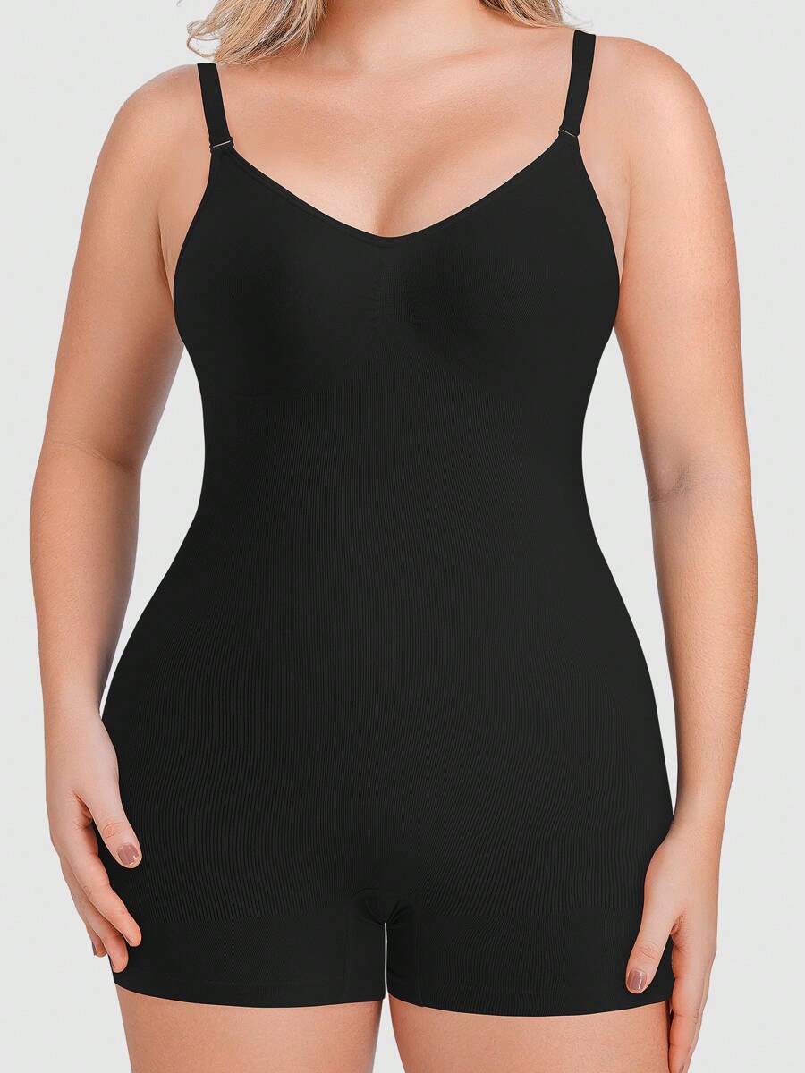 1pc Plus Size Women Shapewear Jumpsuit, Soft & Comfortable Fabric, Adjustable Straps Design, Suitable For Everyday Wear - Black - View 1