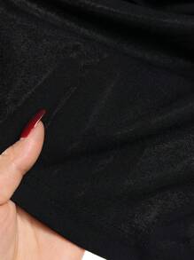 EARO Vintage French Style Women Casual Comfortable Daily Versatile Metal Flower Decor Pleated Front Slit A-Line Skirt, High Cinched Waist Elastic Waist Fashionable Loose OL Professional Bodycon Skirt, Spring Autumn - Black - View 10