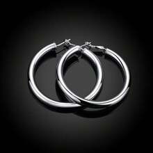 Aretes de aro grandes y lisos de 50 mm de plata de ley 925 para mujer, joyería de moda para fiesta y boda