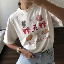 Women's Sweet T-Shirt  Cute Alabama Football Printed Pattern Aesthetic Clothing Summer Casual Style Printed Top T-Shirt - White - View 1