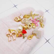 2-10PCS Clip On Charms Heart Rhinestone Bow Rose Pearl Pendant For Jewelry Necklace Bracelet Making DIY Shoe Lace Decoration