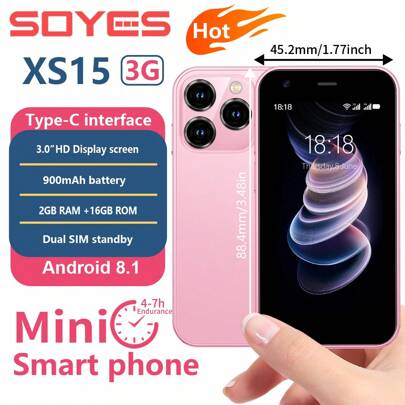  SOYES XS15 3G Network Mini Smartphone 3,0-tumsskärm Android 8.1 2GB RAM 16GB ROM Dual SIM Standby Play Store 3G-telefon för tjejer Liten telefon