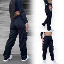 Women's Cargo Pants, Jeans Or Twill, Drawstring, Various Colors - Black - View 2