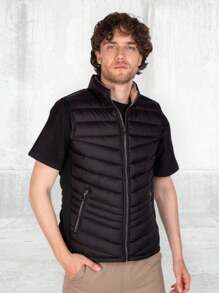 Reversible Quilted Vest Functional Pockets On Both Sides - Black - View 3