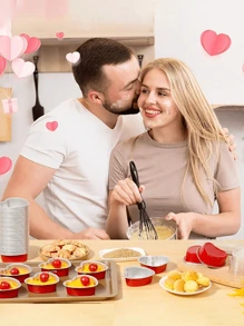 20个心形铝箔布丁杯，锡箔防皱杯，彩色耐高温慕斯杯，带盖烘焙蛋糕模具，心形蛋糕盘，铝箔碗，布丁杯，家用烘焙蛋糕模具，慕斯情人节心形蛋糕盘，蛋糕纸杯 - 彩色 - 查看 8