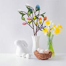 Palillos de flores artificiales de Pascua, palitos de huevos de Pascua en tonos pastel, ramas con hojas verdes para el hogar. - Multicolor - Ver 3